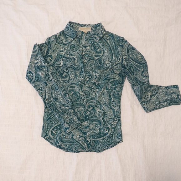 EUC Michael Kors paisley teal blouse - Picture 1 of 7